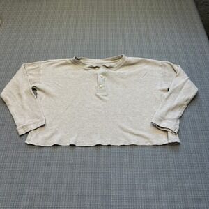 Everlane Light Beige Cropped Henley Sweatshirt